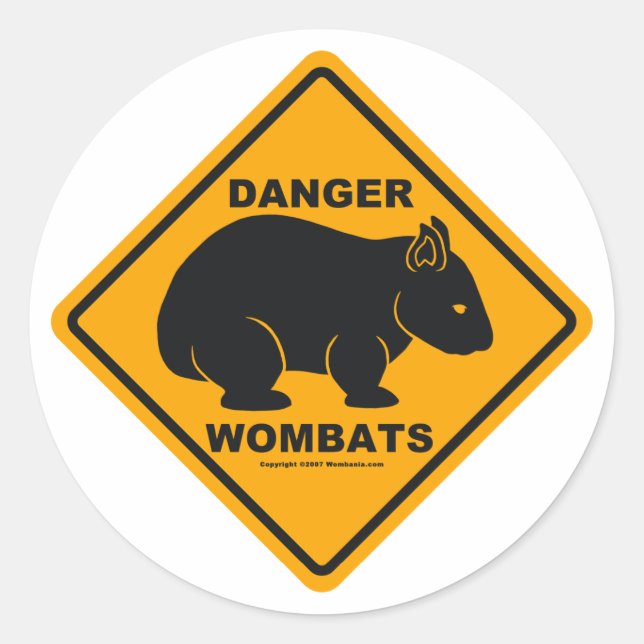 Wombat Danger Road Sign Classic Round Sticker (Front)