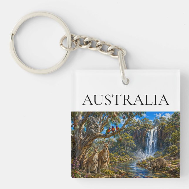 Wombat Kangaroo Waterfall Keychain (Front)