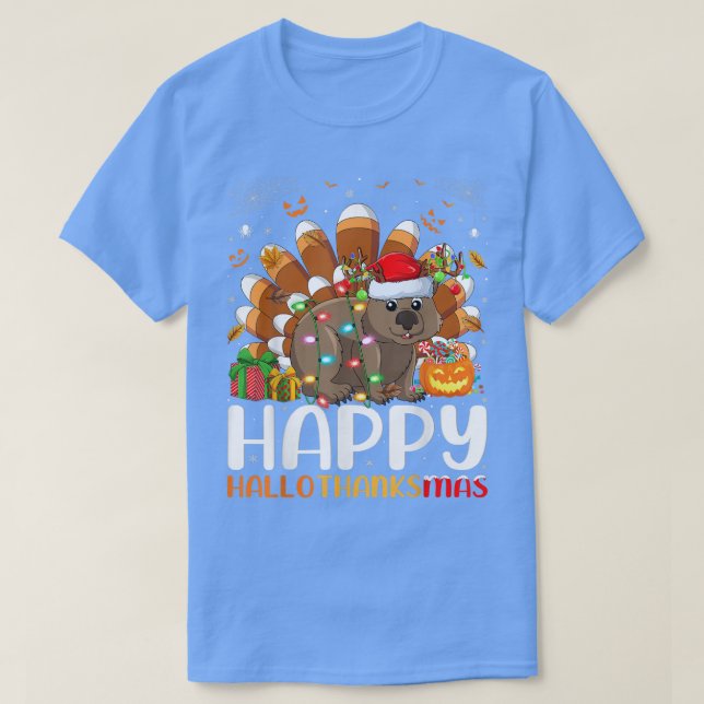 Wombat Lover Halloween Christmas Happy Hallothanks T-Shirt (Design Front)