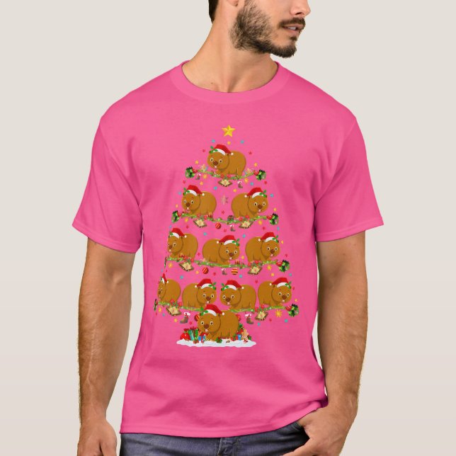 Wombat Lover Lights Xmas Santa Wombat Christmas Tr T-Shirt (Front)