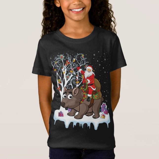 Wombat Lover Xmas Gift Santa Riding Wombat Christm T-Shirt (Front)