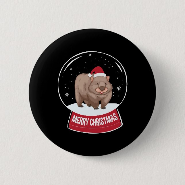 Wombat Merry Christmas Snowball Button (Front)