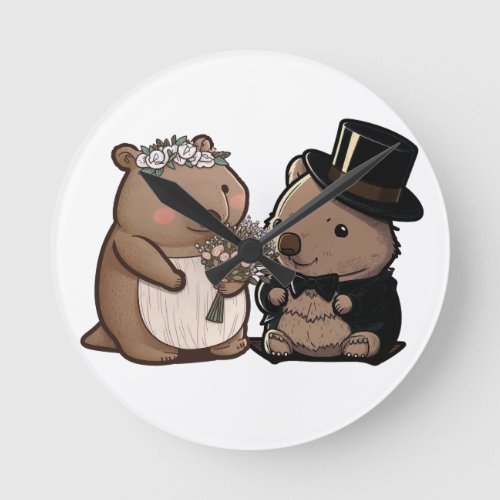 Wombat Wedding Round Clock
