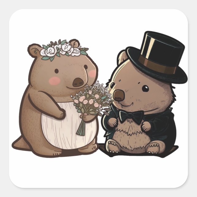 Wombat Wedding Square Sticker (Front)