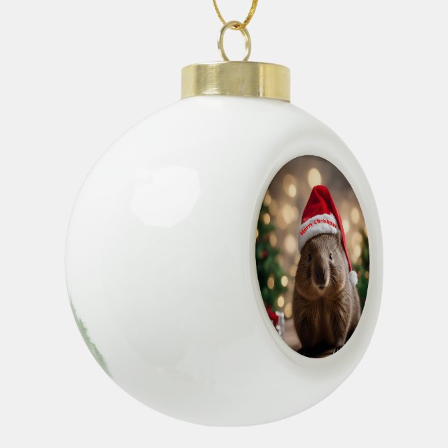 "Wombat Wonderland: A Cozy Christmas Eve" Ceramic Ball Christmas Ornament (Left)
