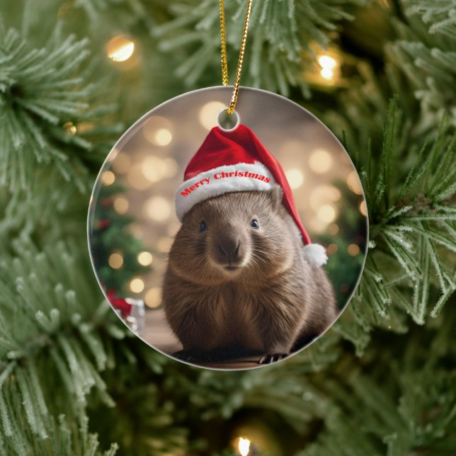 "Wombat Wonderland: A Cozy Christmas Eve" Ceramic Ornament (Tree)