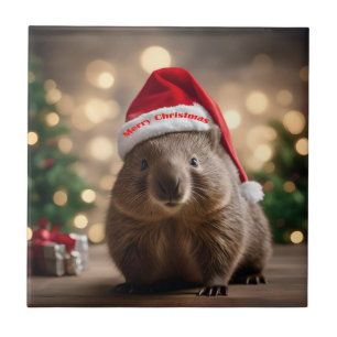 "Wombat Wonderland: A Cozy Christmas Eve" Ceramic Tile