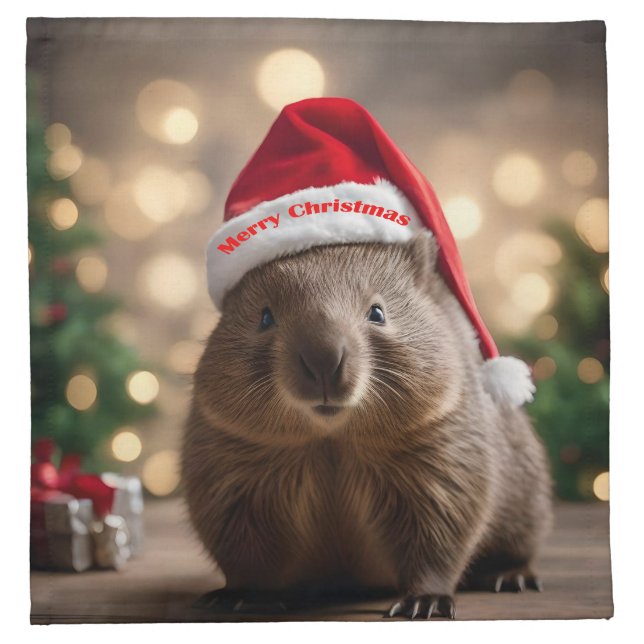 "Wombat Wonderland: A Cozy Christmas Eve" Cloth Napkin (Front)