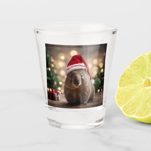 "Wombat Wonderland: A Cozy Christmas Eve" Shot Glass (Front)