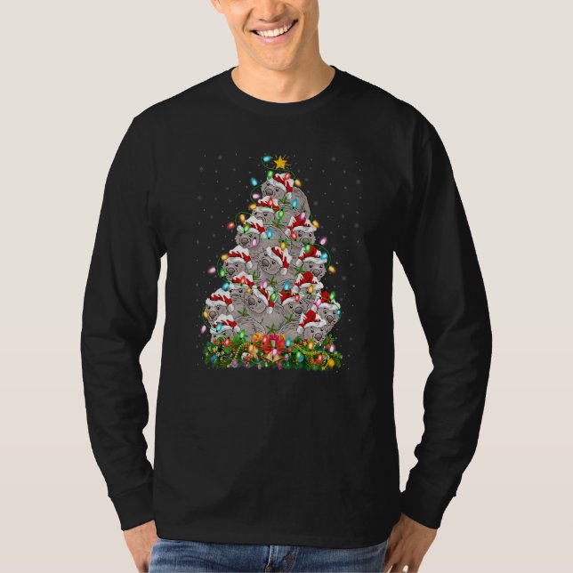 Wombat  Xmas Lights Santa Wombat Christmas Tree T-Shirt (Front)