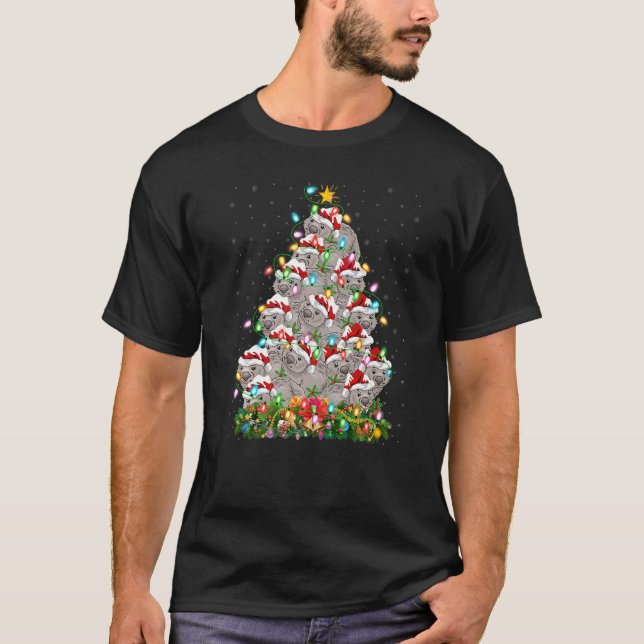 Wombat  Xmas Lights Santa Wombat Christmas Tree T-Shirt (Front)