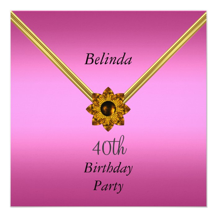 Women 40th Birthday Party Pink Gold  Invitation