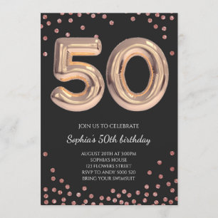 Women 50th Birthday Fifty Rose Gold Elegant Invitation