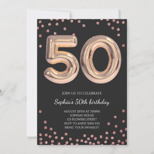 Women 50th Birthday Fifty Rose Gold Elegant Invitation