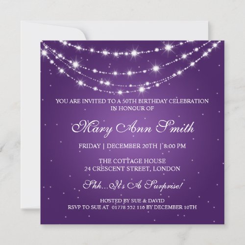 Women 50th Birthday Party Sparkling Chain Purple Custom Invites