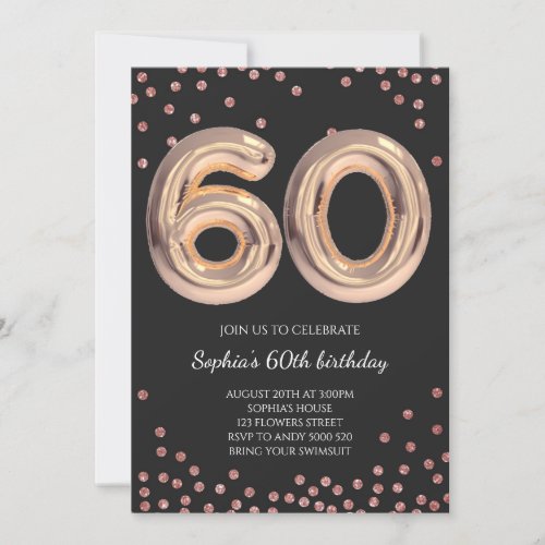 Women 60th Birthday Sixty Rose Gold Elegant Invitation