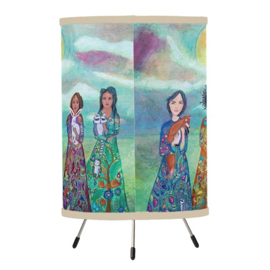 Women and Animals Whimsical Art Tripod Lamp (Back)