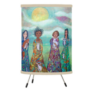 Women and Animals Whimsical Art Tripod Lamp