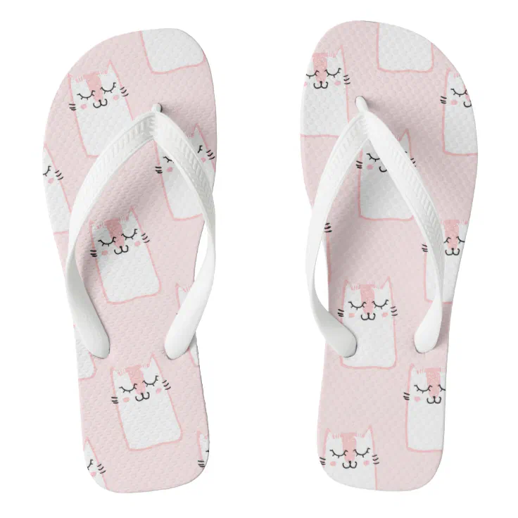 Women and Girl's Pinky Cat Flip Flops | Zazzle