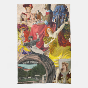 Women and Wine Collage Kitchen Towel