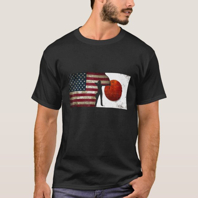Women Archery Usa Japan Flag Grunge Distressed Tok T-Shirt (Front)