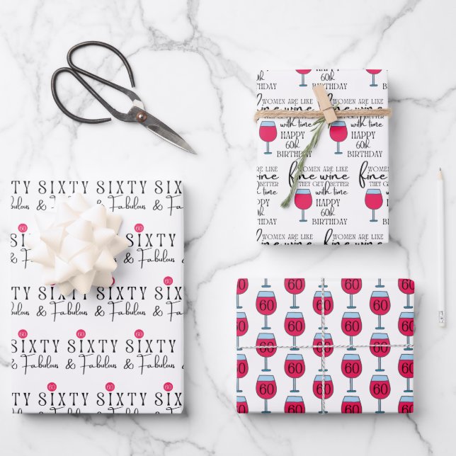 Women Are Like Wine 60th Birthday Wrapping Sheets  (Front)