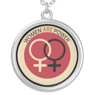 "Women are Power" slogan feminist symbols Silver Plated Necklace