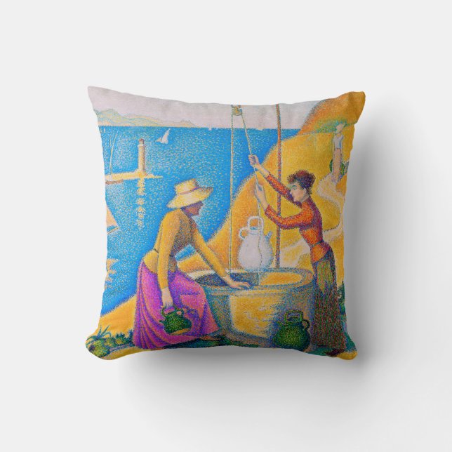 Women at the Well, Signac Throw Pillow (Front)