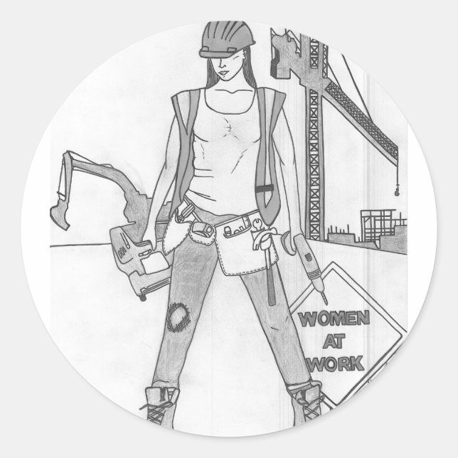 Women at Work Classic Round Sticker (Front)