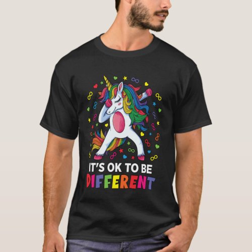 Women Autism Awareness Unicorn It's Ok to Be Diffe T-Shirt