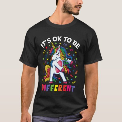 Women Autism Awareness Unicorn It's Ok to Be Diffe T-Shirt