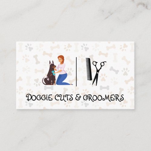 Women Bathing Dog  Scissors Business Card