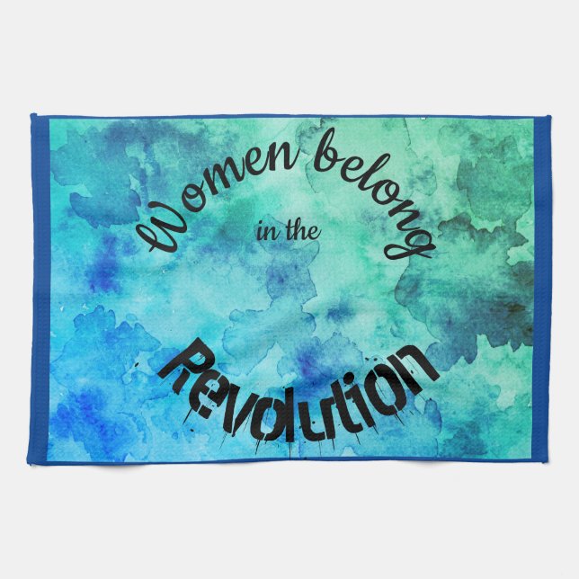 Women belong in the Revolution blue watercolour Kitchen Towel (Horizontal)