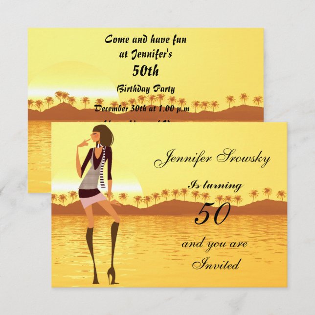 Women Birthday Party gold Invitation (Front/Back)