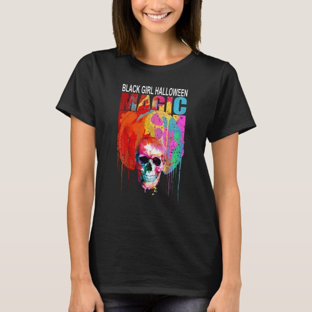 Women Black Girl Halloween Magic Melanin Brown Sku T-Shirt (Front)
