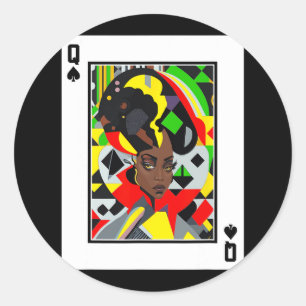 Women Black History Juneteenth Black Queen Q Spade Classic Round Sticker