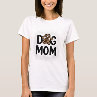 Women Bleached Dog Mom Dog Mom Paw Leopard T-Shirt