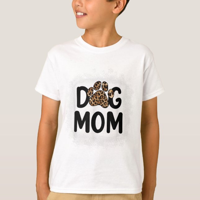 Women Bleached Dog Mom Dog Mom Paw Leopard T-Shirt (Front)