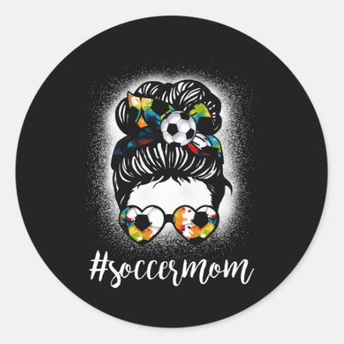 Women Bleached Soccer Mom Messy Bun Soccer Lover M Classic Round Sticker