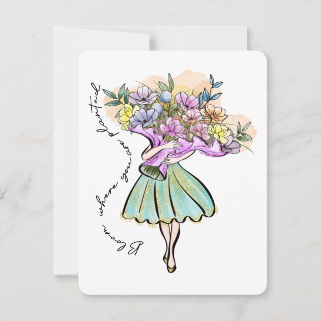 women bloom where you are planted motivational holiday card (Front)
