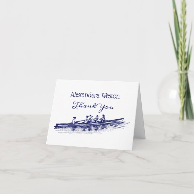 Women Blue Rowing Rowers Crew Team Water Sports Thank You Card (Front)