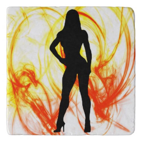 Women Body Building Power_lifter On Fire Trivet