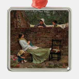 Women Chatting Over the Garden Wall (Gossip) Metal Ornament