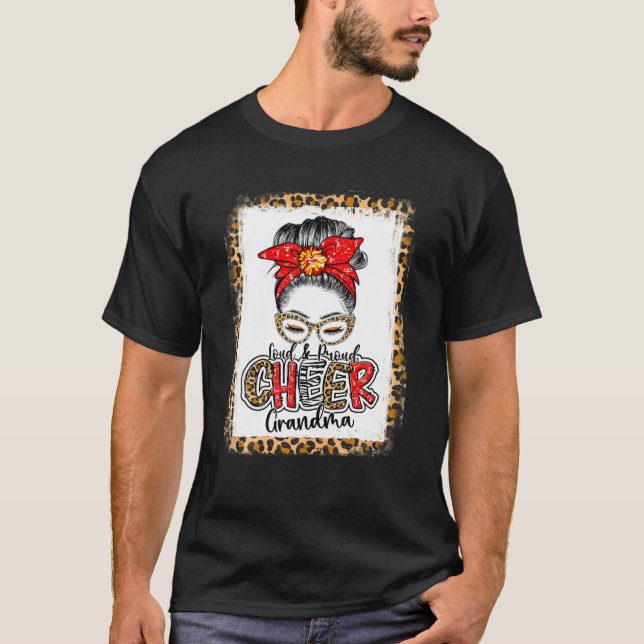 Women Cheer Grandma Messy Bun Leopard Cheerleading T-Shirt (Front)
