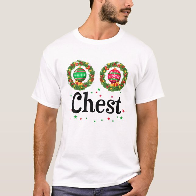 Women Chest Chestnuts Couple Costume Christmas Wre T-Shirt (Front)