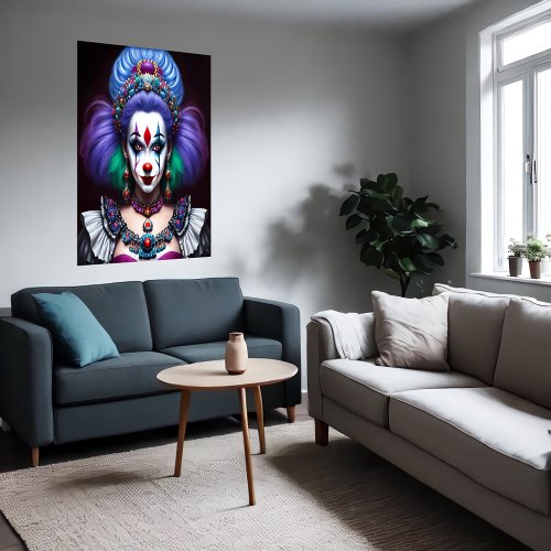 Women clown colorful hair red nose  AI Art Poster