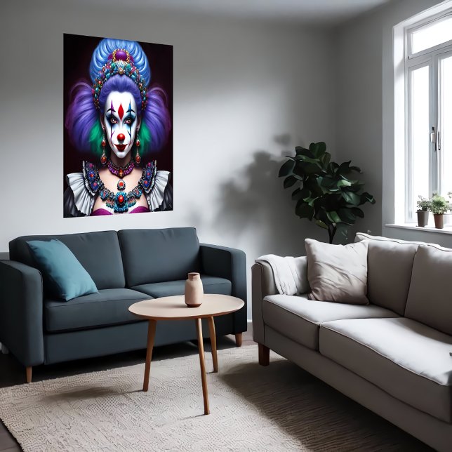 Women clown colorful hair red nose | AI Art Poster (Creator Uploaded)