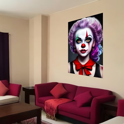 Women clown purple hair red nose  AI Art Poster