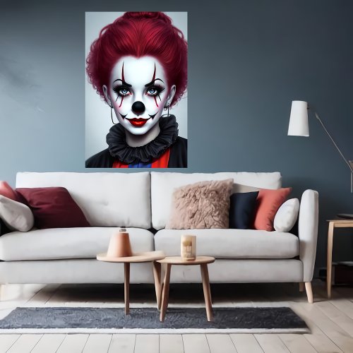 Women clown red hair black nose  AI Art Poster