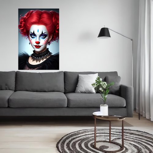 Women clown red hair red nose  AI Art Poster